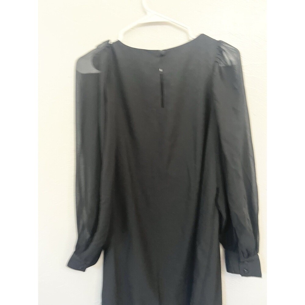 Ann Taylor Black Shift Dress 6P Petite Sheer Balloon Sleeve Cocktail Party Mini - Picture 7 of 10